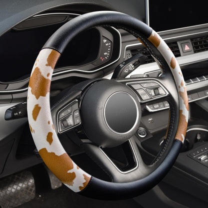 Cow Print Steering Wheel Cover,14.5-15",Microfiber Leather,Anti-Slip,Women