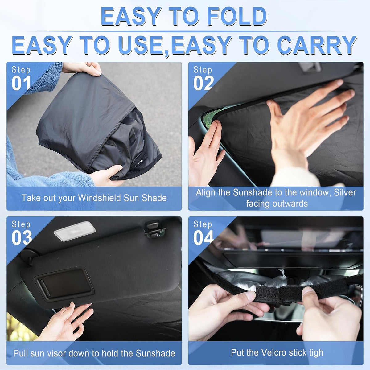 SINGARO 300T Universal Car Windshield Sun Shade, Foldable Reflective for Windshield & Window Shades with Overlapping Design, Car Interior Accessories (68.8" L x 35" W)