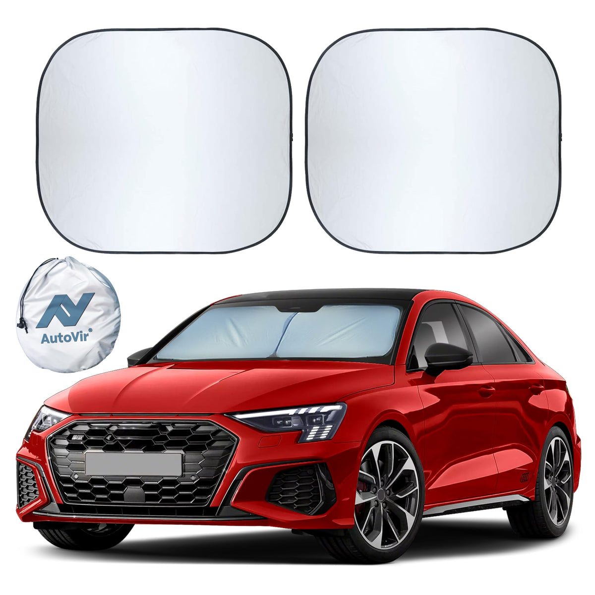 Autovir 2 Piece Car Windshield Sun Shade Foldable | Durable Polyester Windshield Sunshade Blocks Sun, Heat, and UV Rays | Sunshade for Car Ensuring Interior Protection | Small (29"x23.5")