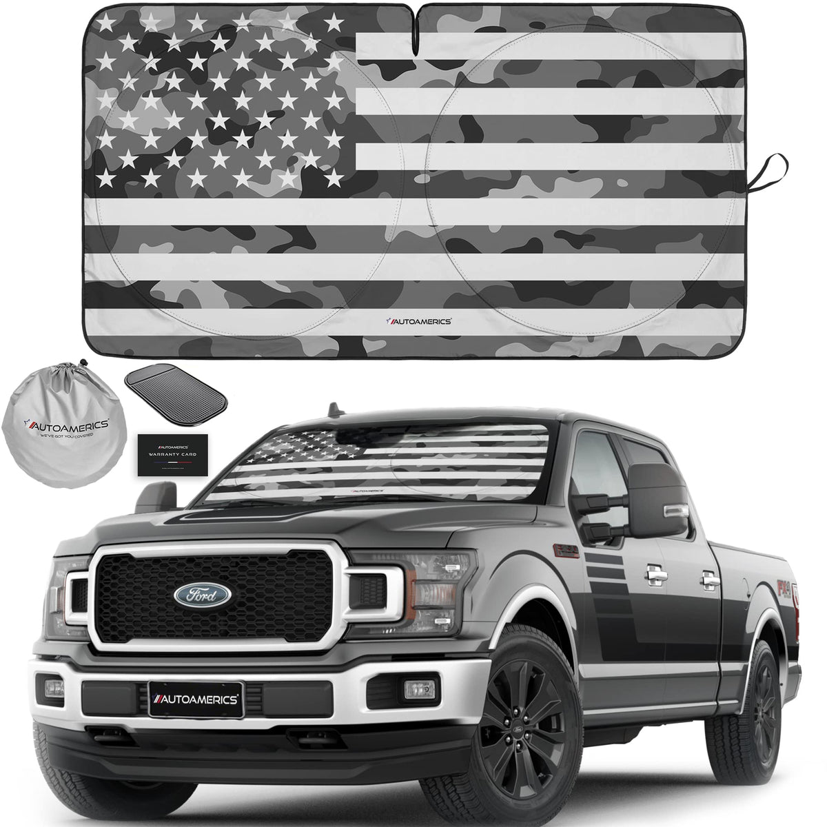 Autoamerics Truck Windshield Sun Shade - American Flag, 64 x 33.5 in