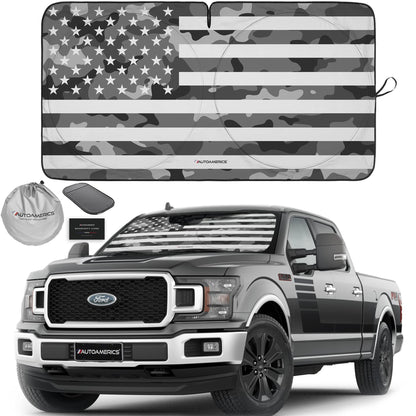 Autoamerics Truck Windshield Sun Shade - American Flag, 64 x 33.5 in