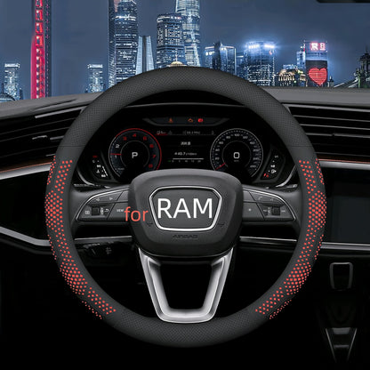 Yangday Leather Steering Wheel Cover for Dodge Ram 1500 2500 3500, 15.5-16 inches Car Steering Wheel Cover with Non-Slip Breathable (Black)