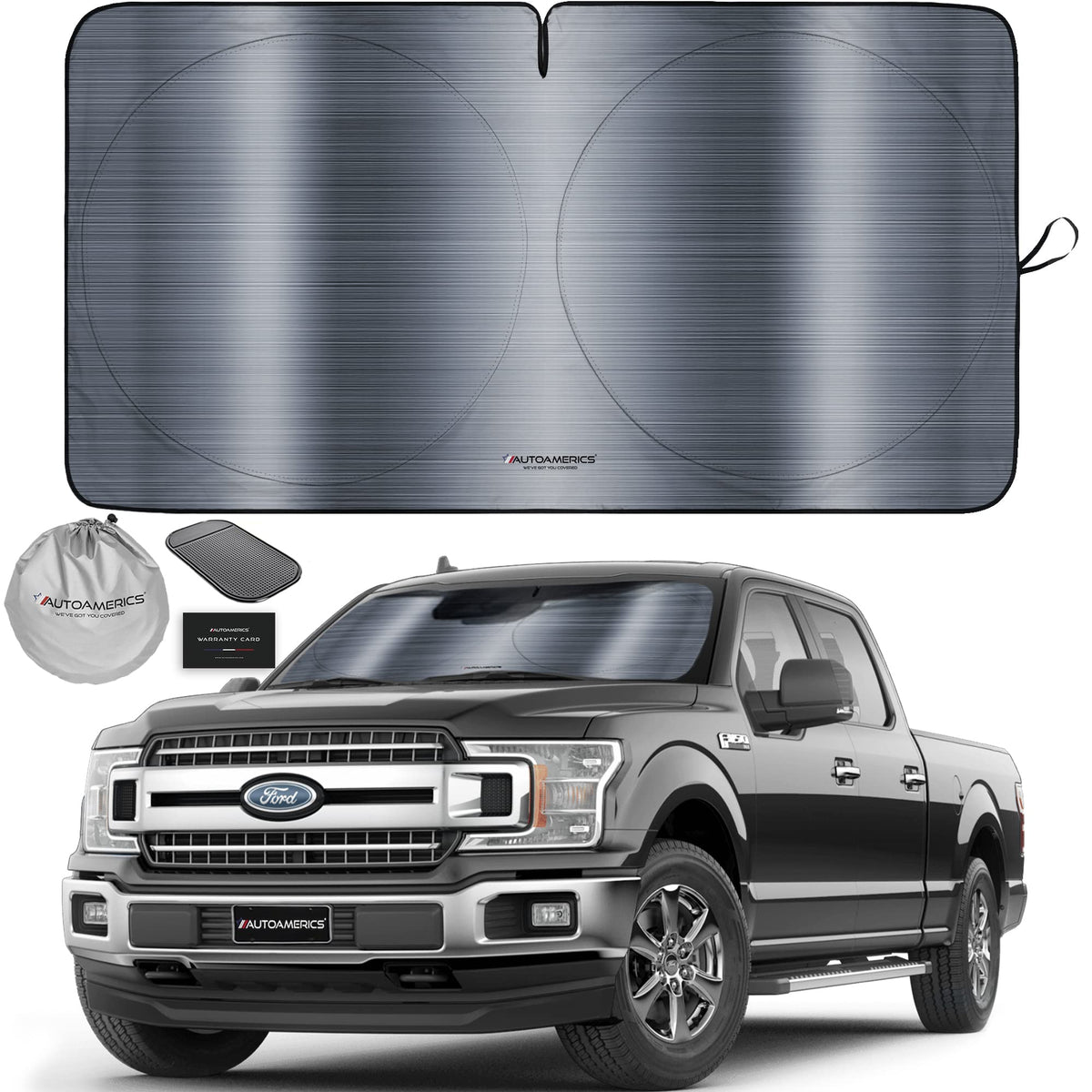 Autoamerics 1-Piece Windshield Sun Shade B&W American Flag USA Patriotic Design - Foldable Car Front Window Sunshade for Most Sedans SUV Truck - Blocks Max UV Rays and Keeps Your Vehicle Cool - Small