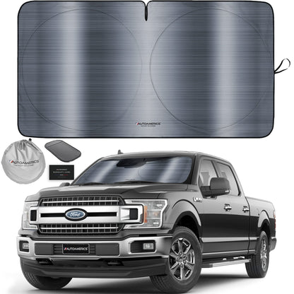 Autoamerics 1-Piece Windshield Sun Shade B&W American Flag USA Patriotic Design - Foldable Car Front Window Sunshade for Most Sedans SUV Truck - Blocks Max UV Rays and Keeps Your Vehicle Cool - Small