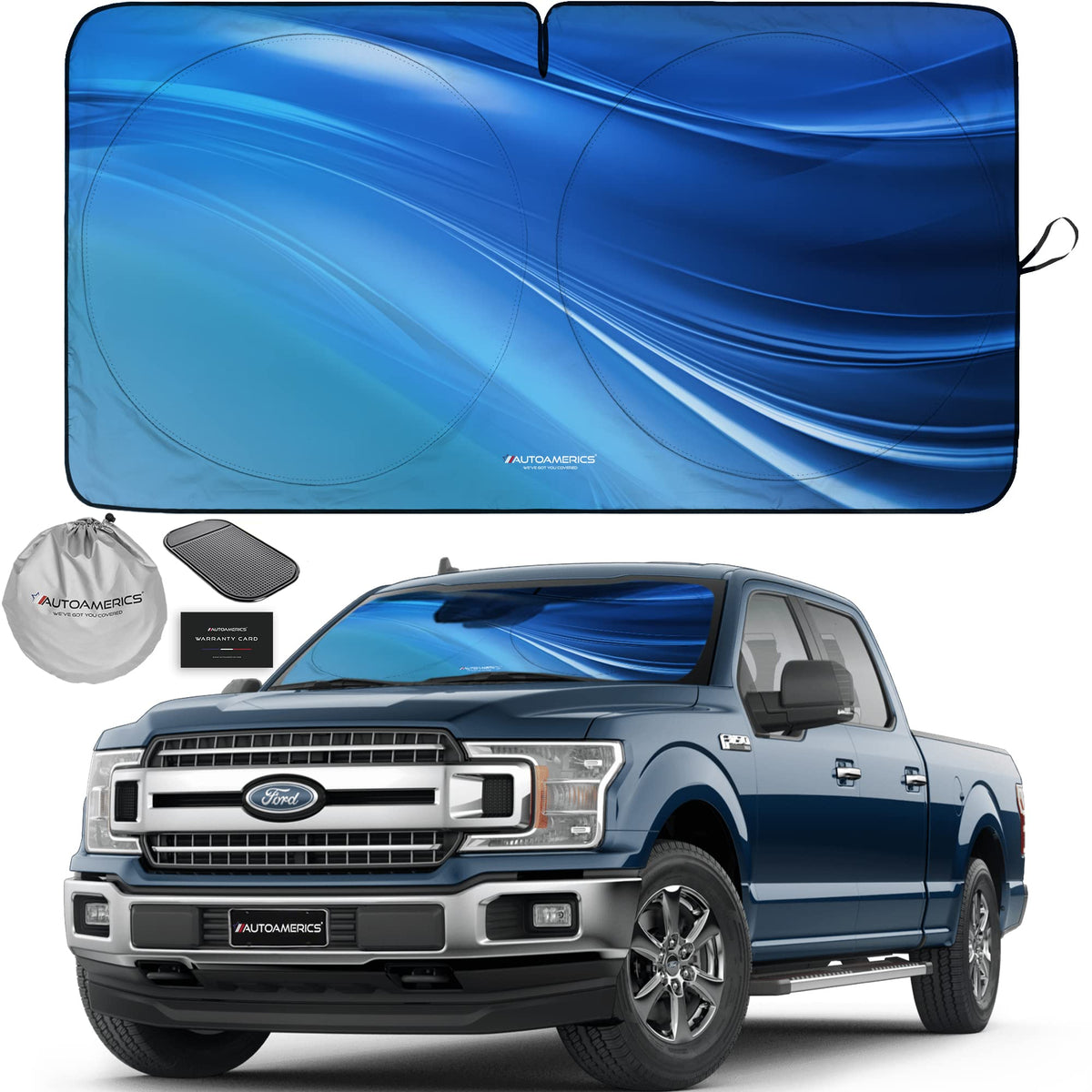 Autoamerics 1-Piece Windshield Sun Shade B&W American Flag USA Patriotic Design - Foldable Car Front Window Sunshade for Most Sedans SUV Truck - Blocks Max UV Rays and Keeps Your Vehicle Cool - Small