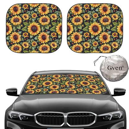 Gven Windshield Sun Shade 2pcs with Bonus Car Sunshade for Front Window Shades 2025 Technology Reflect UV and Heat Sun Visor Automotive Interior Sun Protection (Leopard, M)