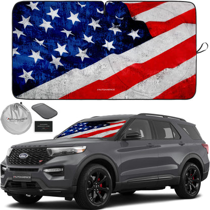 Autoamerics 1-Piece Windshield Sun Shade B&W American Flag USA Patriotic Design - Foldable Car Front Window Sunshade for Most Sedans SUV Truck - Blocks Max UV Rays and Keeps Your Vehicle Cool - Small