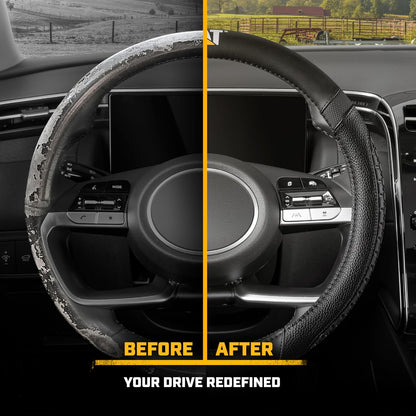 CAT® DuraGrip Car Steering Wheel Cover, Black Tire Tread Traction Design, Auto Steering Wheel Cover for Cars Trucks Vans SUVs, Improve Grip and Control, Durable Comfortable - Large 15"-16" Inches