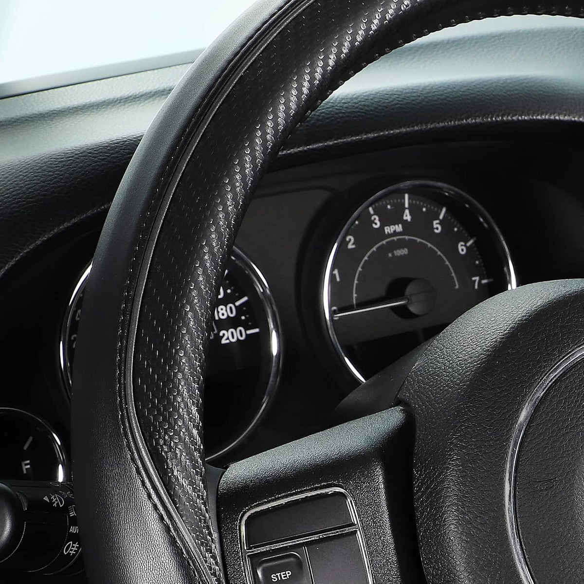 SEG Direct Steering Wheel Cover 15.5"-16" Heavy-Duty, Black Carbon Fiber
