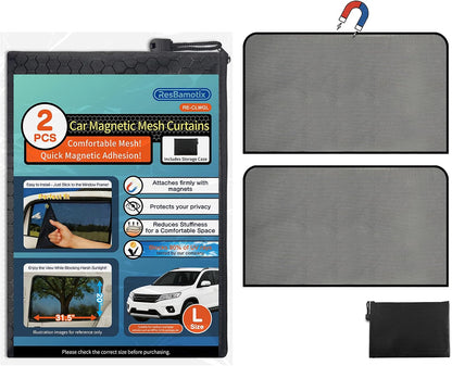 Magnetic Mesh Car Window Shades, UV Protection, 2 Pack