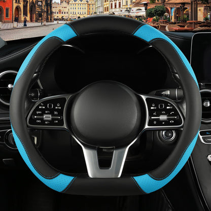 Black Red Microfiber Leather Steering Wheel Cover 14 inch