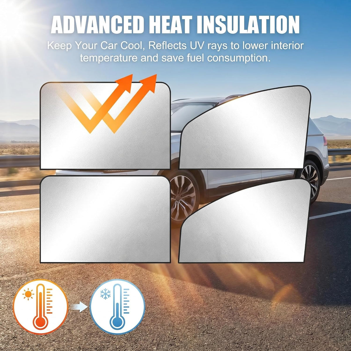 4 PCS Car Side Window Sun Shades, Heat Insulation & Sun Blocking Magnetic Shade for Baby, Full Blackout Privacy Protection Curtain for Front & Rear Windows, Universal for Most Cars (Silver)