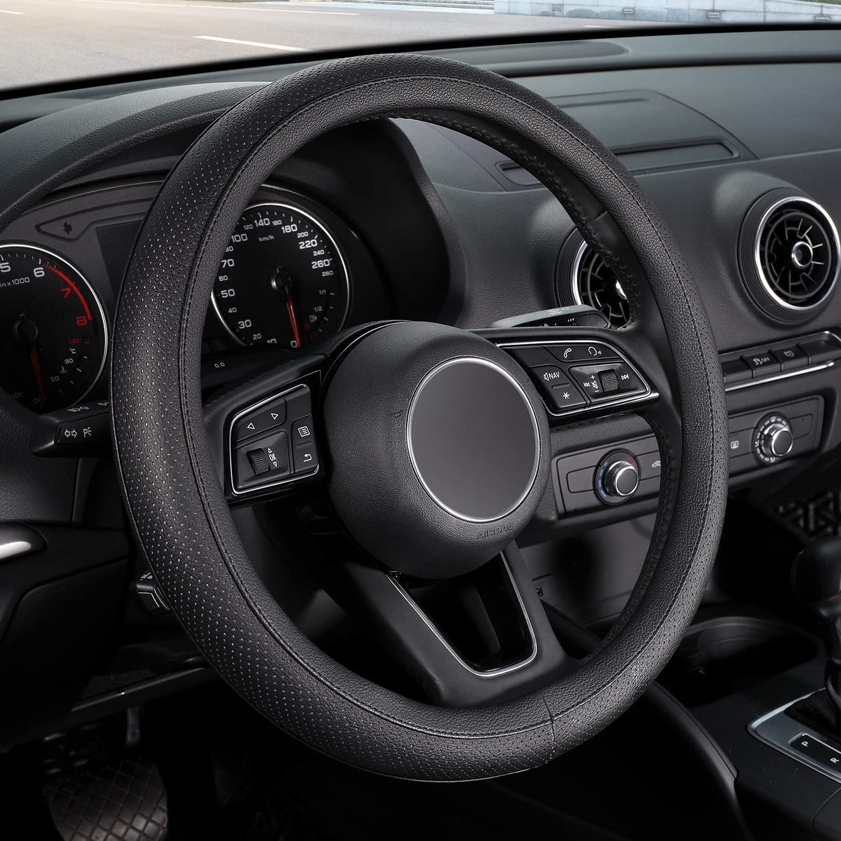 SEG Direct Black Car Steering Wheel Cover Medium Size 14.5-15 inch