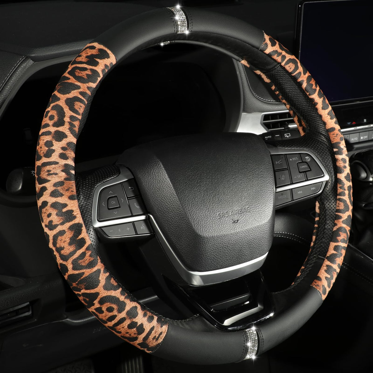 Cow Print Steering Wheel Cover,14.5-15",Microfiber Leather,Anti-Slip,Women