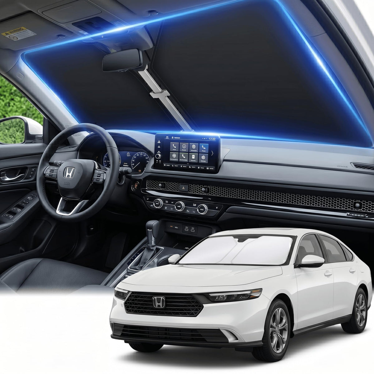 for Honda Accord 2018-2022 Windshield Sun Shade Front Window Shade Custom Fit Accord Accessories Sun Visor Foldable Shade Blocks UV Rays Summer Must Have Car Accessories