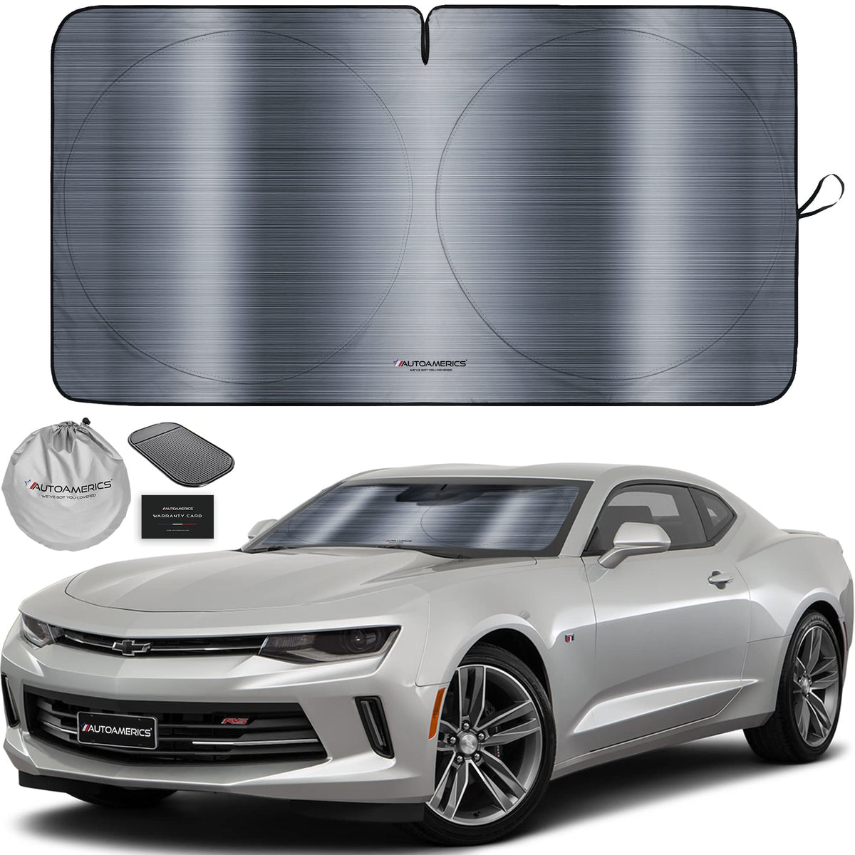 Autoamerics 1-Piece Windshield Sun Shade B&W American Flag USA Patriotic Design - Foldable Car Front Window Sunshade for Most Sedans SUV Truck - Blocks Max UV Rays and Keeps Your Vehicle Cool - Small