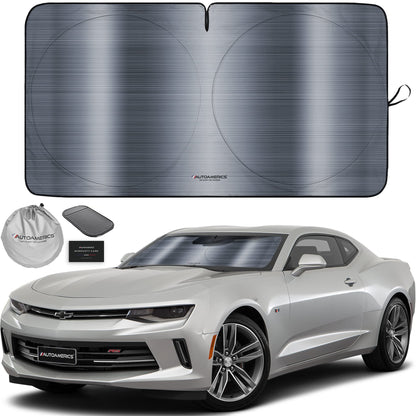 Autoamerics 1-Piece Windshield Sun Shade B&W American Flag USA Patriotic Design - Foldable Car Front Window Sunshade for Most Sedans SUV Truck - Blocks Max UV Rays and Keeps Your Vehicle Cool - Small