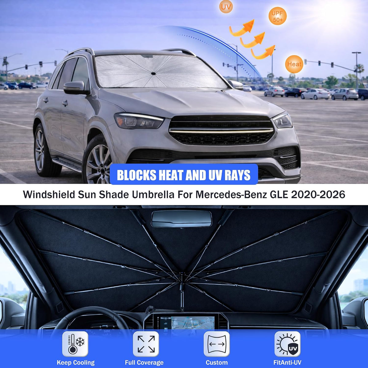 Car Windshield Sun Shade Umbrella for Mercedes Benz GLE 2020-2026