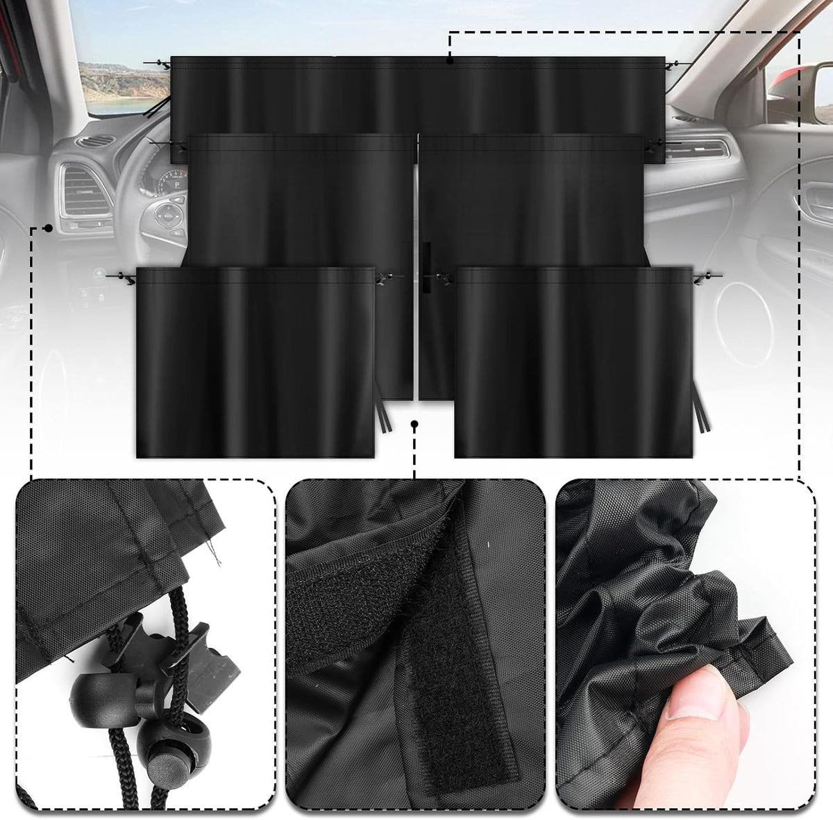 4PCS Car Window Shades Kit with Tailgate Shade,Thickened Vinyl Coated Car Window Covers for Privacy and Maintaining Cool Auto Interior Temperature,Universal Cars Curtains for Windows