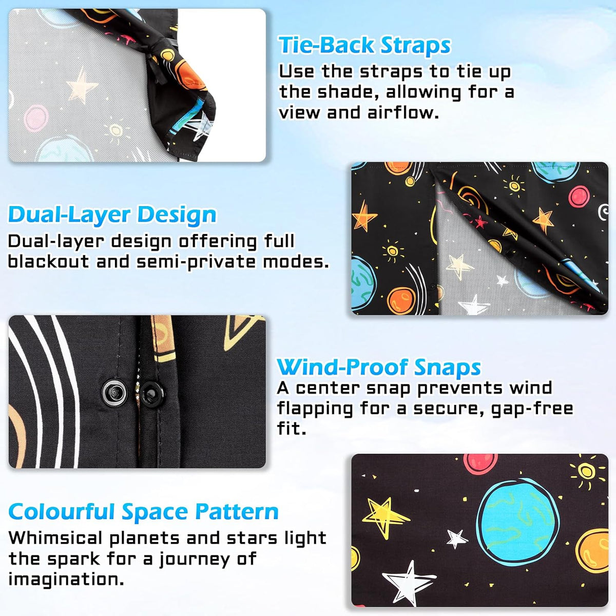 Car Window Shades, 2 Packs Magnetic car Sun Shade for Baby, Double Layers Magnetic Colourful Space Pattern for Full Covers/Half Shade Options, Window Curtains for Heat/UV Protection Sun Block Covers