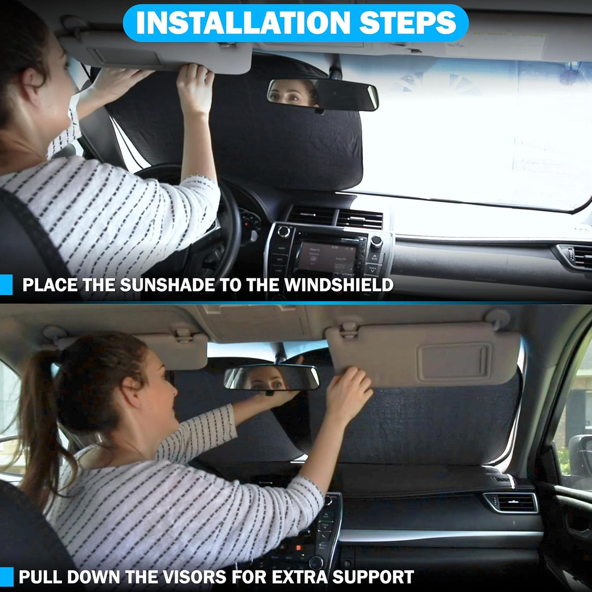 Autovir 2 Piece Car Windshield Sun Shade Foldable | Durable Polyester Windshield Sunshade Blocks Sun, Heat, and UV Rays | Sunshade for Car Ensuring Interior Protection | Small (29"x23.5")