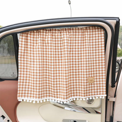 Plaid Car Side Window Curtain Sun Shade of 2,Blue