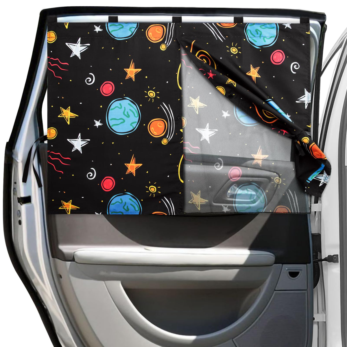 Car Window Shades, Double Layers Magnetic Car Sun Shade for Baby, Blackout/See Through Back Side Window Covers, Auto Window Curtains for UV Protection