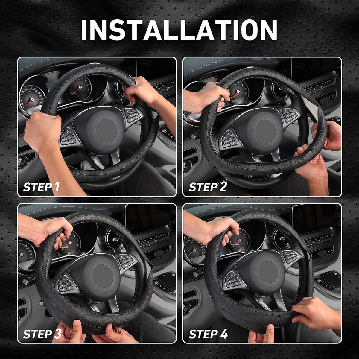 SEG Direct Black Car Steering Wheel Cover Medium Size 14.5-15 inch
