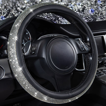 CAR PASS Bling Diamond Leather Steering Wheel Cover, with Bling Sparkly Crystal Glitter Rhinestones Universal Fit 14" 1/2-15" Car Wheel Protect for Women Girl Fit Suvs,Vans,Sedans,Cars,Trucks, Blue