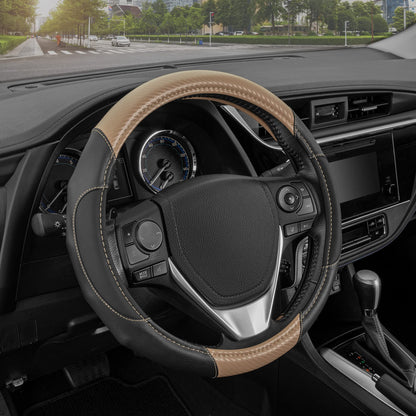 Motor Trend Perforated Microfiber Leather Steering Wheel Cover for Cars Trucks SUVs Vans, Sporty Racing Improved Grip Anti-Fatigue Ergonomic Design, Airbag Compatible - Fits Standard 15" Inch - Black
