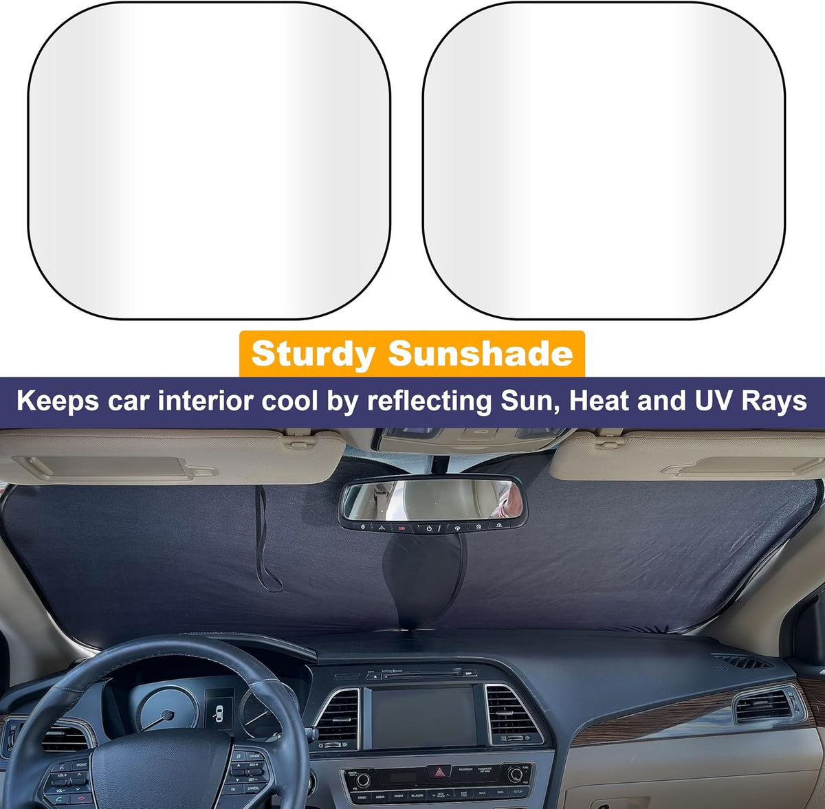EcoNour 2-Piece Foldable Car Front Window Sun Shade, UV & Heat Protection