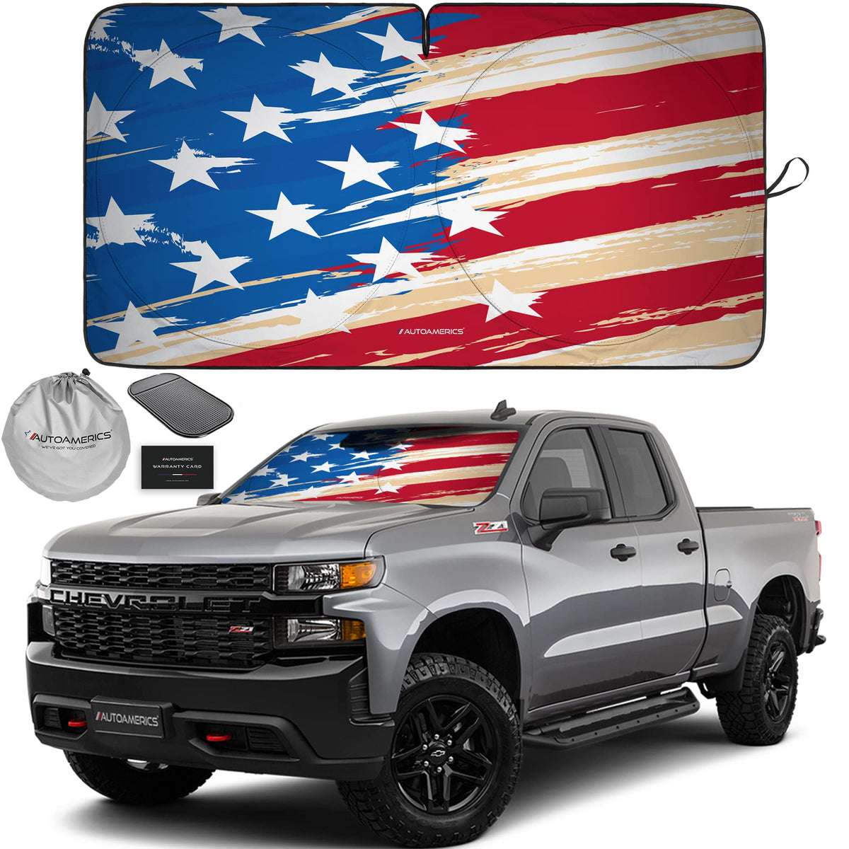 Autoamerics Truck Windshield Sun Shade - American Flag, 64 x 33.5 in