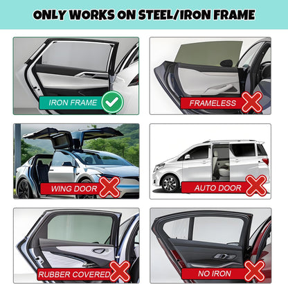 Car Window Shades, 2 Pack Magnetic Double Layer Window Shade for Baby in Car, Adjustable Privacy Blackout/See-Through Back Window Curtains for Baby Kids UV Protection