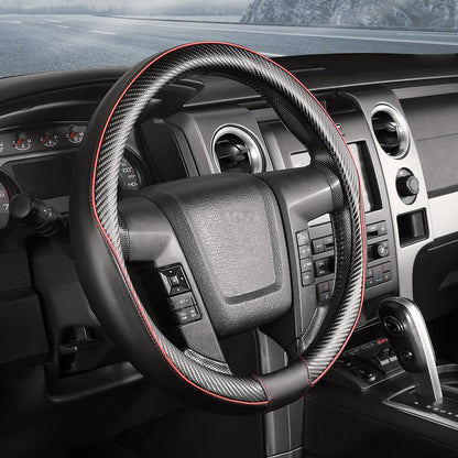 SEG Direct Steering Wheel Cover 15.5"-16" Heavy-Duty, Black Carbon Fiber