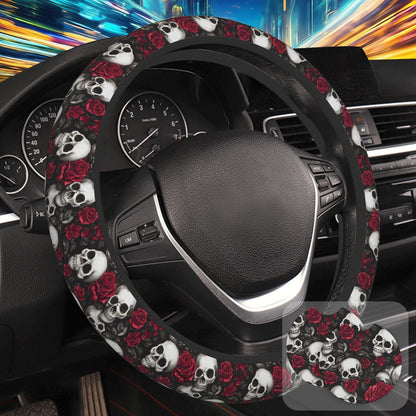 Botanical Flowers Berries Leaves Steering Wheel Cover for Women, Anti-Slip Car Steering Wheel Cover with 2 Pcs Cup Holders Neoprene Breathable Car Accessories Universal 15 Inch Auto Interior Decor
