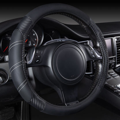 CAR PASS Line Rider Microfiber Leather Sporty Steering Wheel Cover Universal Fits for 95% Truck,SUV,Cars,14.5-15inch Anti-Slip Safety Comfortable Desgin (Black-White)