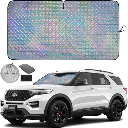 Autoamerics 1-Piece Windshield Sun Shade B&W American Flag USA Patriotic Design - Foldable Car Front Window Sunshade for Most Sedans SUV Truck - Blocks Max UV Rays and Keeps Your Vehicle Cool - Small