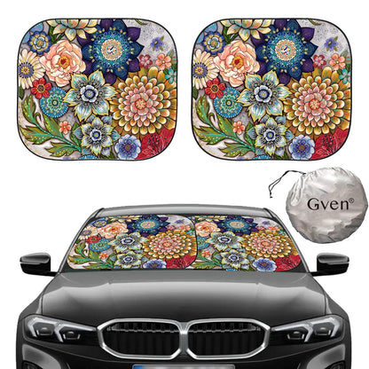 Gven Windshield Sun Shade 2pcs with Bonus Car Sunshade for Front Window Shades 2025 Technology Reflect UV and Heat Sun Visor Automotive Interior Sun Protection (Leopard, M)