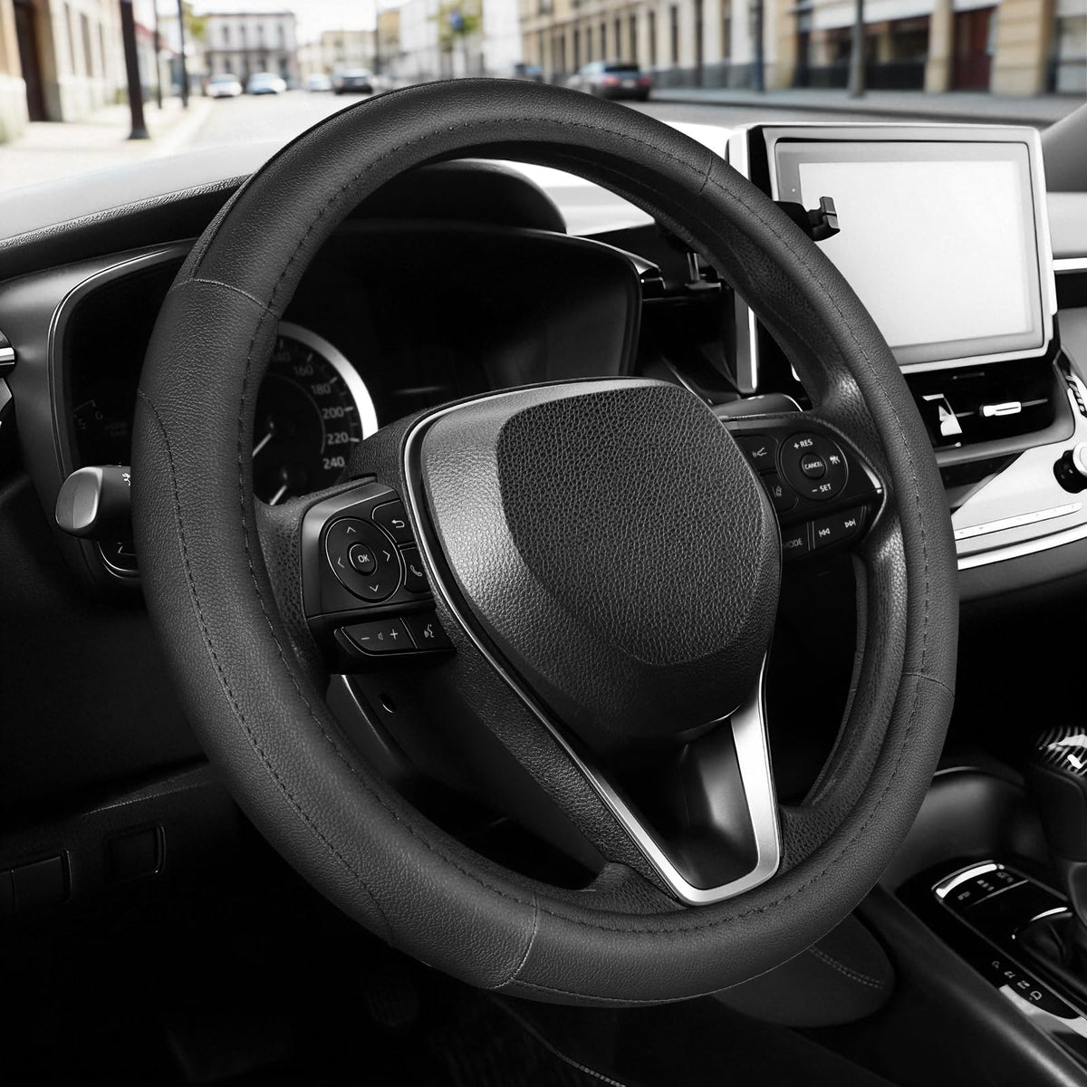SEG Direct Black Microfiber Leather Auto Car Steering Wheel Cover 15 inch