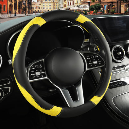Black Red Microfiber Leather Steering Wheel Cover 14 inch