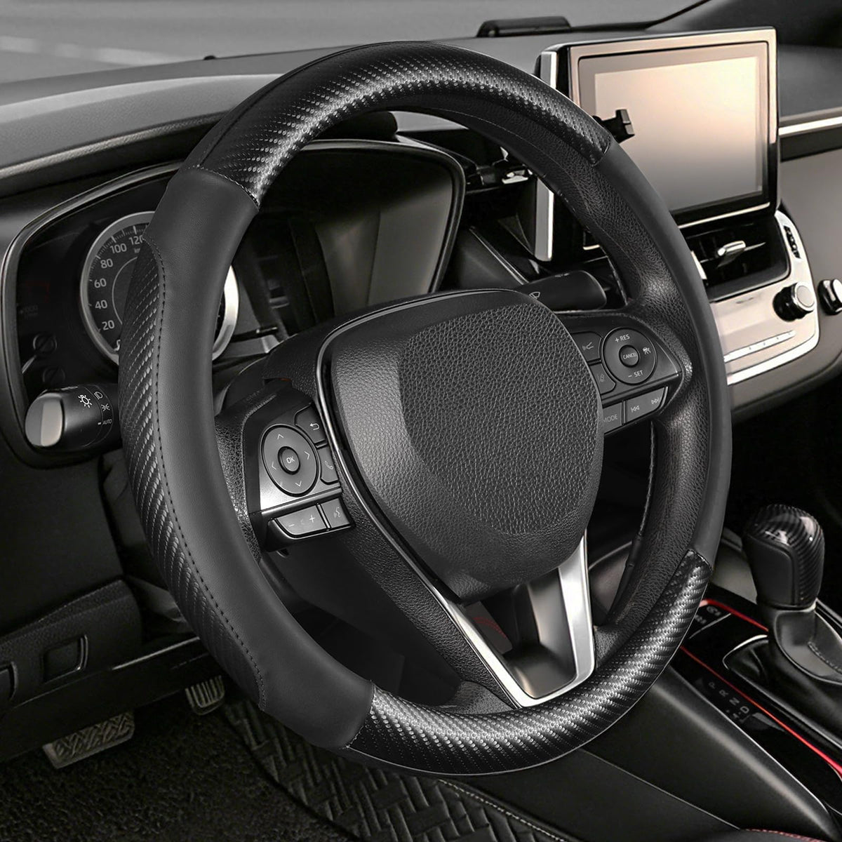 SEG Direct Black Microfiber Leather Auto Car Steering Wheel Cover 15 inch