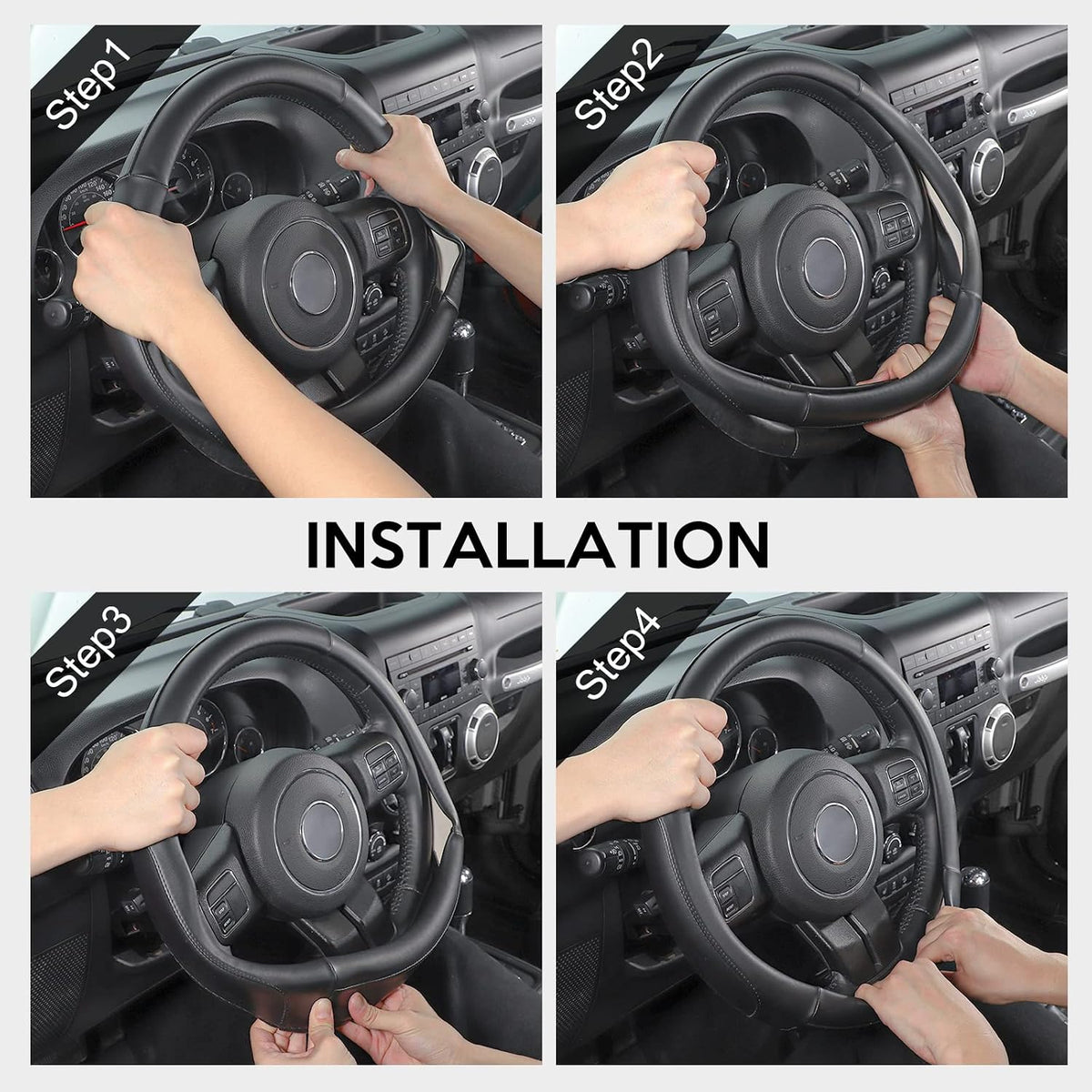 SEG Direct Steering Wheel Cover 15.5-16 inch Heavy-Duty, Black
