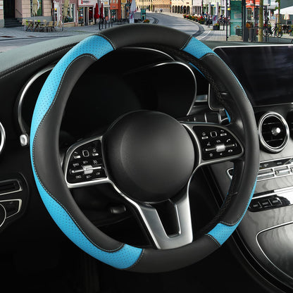 Black Red Microfiber Leather Steering Wheel Cover 14 inch