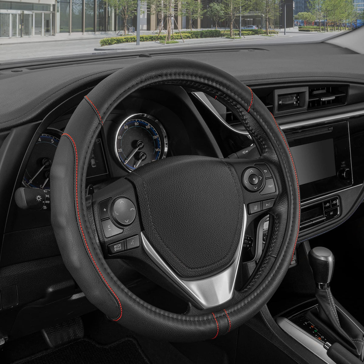 Motor Trend Perforated Microfiber Leather Steering Wheel Cover for Cars Trucks SUVs Vans, Sporty Racing Improved Grip Anti-Fatigue Ergonomic Design, Airbag Compatible - Fits Standard 15" Inch - Black