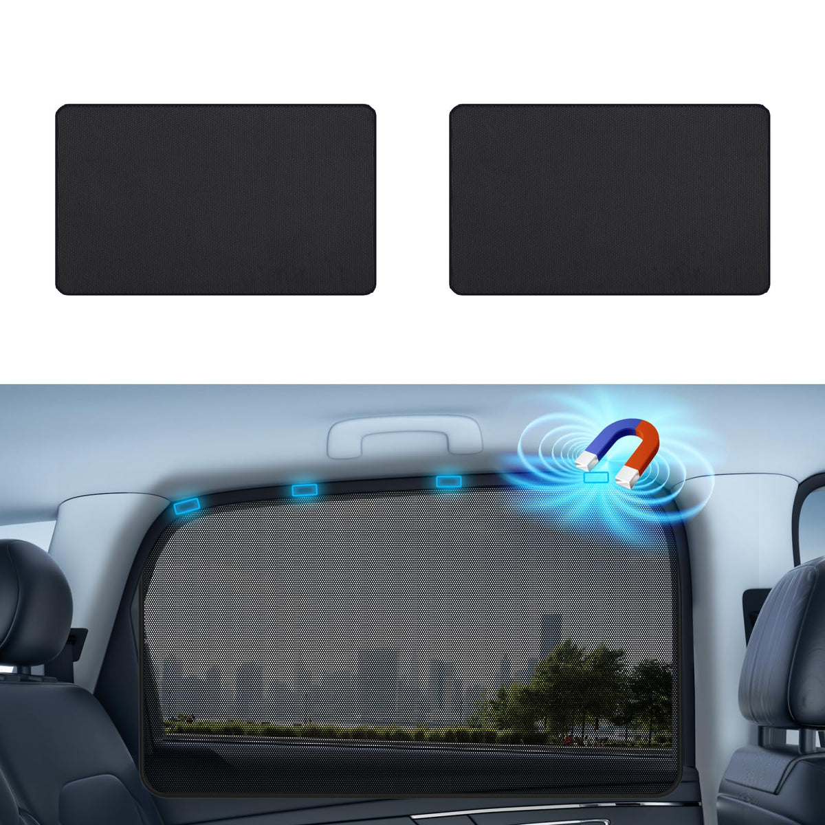 Aokway Magnetic Car Window Shades, Mesh Window Covers for Camping, UV Protection Car Curtains for Front & Rear Sunshade for car Window Baby, Universal Fit for Baby & Drivers (4Pcs)