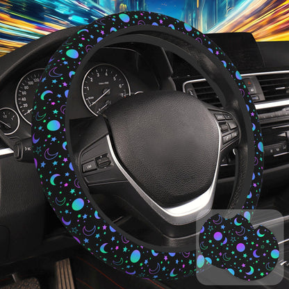 Botanical Flowers Berries Leaves Steering Wheel Cover for Women, Anti-Slip Car Steering Wheel Cover with 2 Pcs Cup Holders Neoprene Breathable Car Accessories Universal 15 Inch Auto Interior Decor