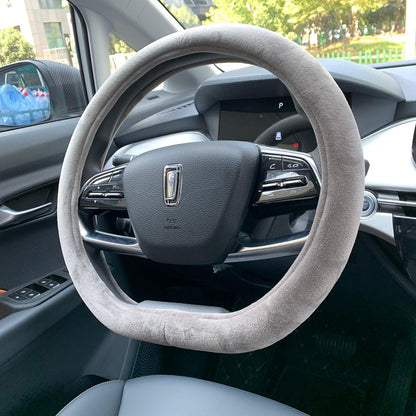 Fluffy Steering Wheel Cover, Short Plush Auto Accessories for Men and Women with Inner Ring Universal 15 Inch (Black)