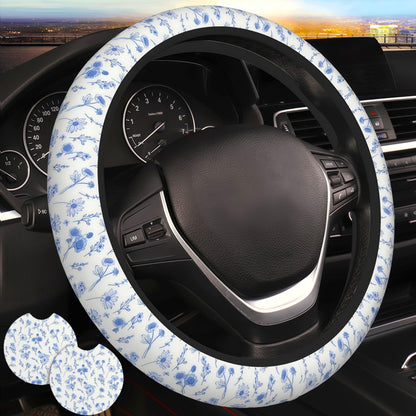 Wildflower car Steering Wheel Cover Women 15in Flower 2 Cup Coasters