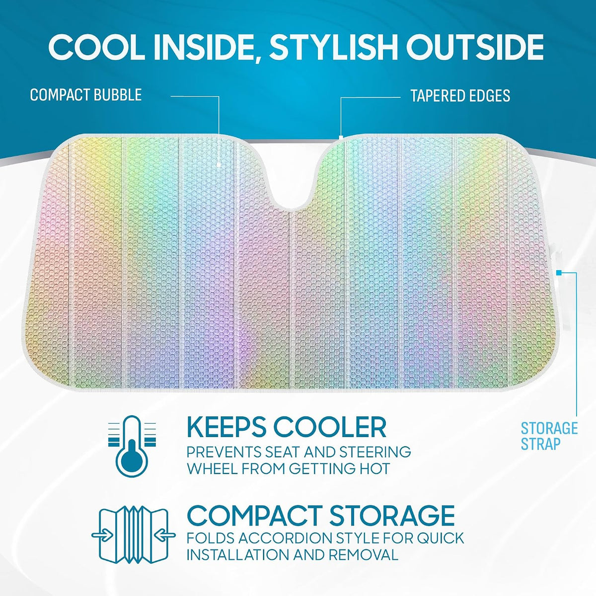 BDK Iridescent Mermaid, Hologram Foil, Chameleon Front Windshield Sun Shade, Double Bubble Accordion Folding Auto Sunshade for Car Truck SUV 58 x 27 Inch