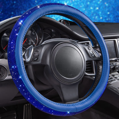 CAR PASS Bling Diamond Leather Steering Wheel Cover, with Bling Sparkly Crystal Glitter Rhinestones Universal Fit 14.5in-15in Car Wheel Protector for Women Girl Fit Suvs,Vans,Sedans,Car,Trucks, Silver